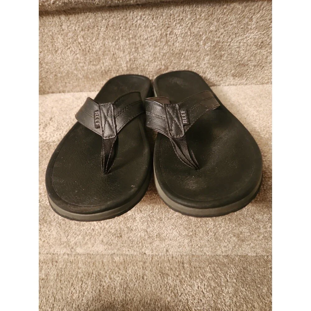 Reef Men's Black Leather Flip Flop Sandals Size 13